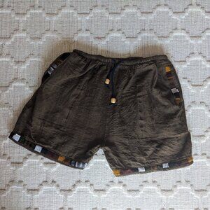 Nepal Gheri 100% Handwoven Cotton Drawstring Shorts with Pockets and Embroidery
